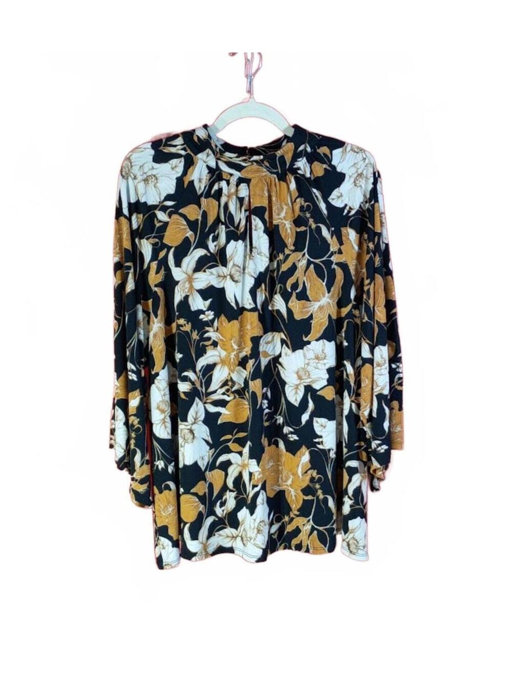 Est. 1946 Black Floral Print Long Sleeve Blouse with Button Back Size 18/20W